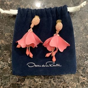 Oscar de la Renta Mini Impatiens Flower Drop Clip-On Earrings Pink